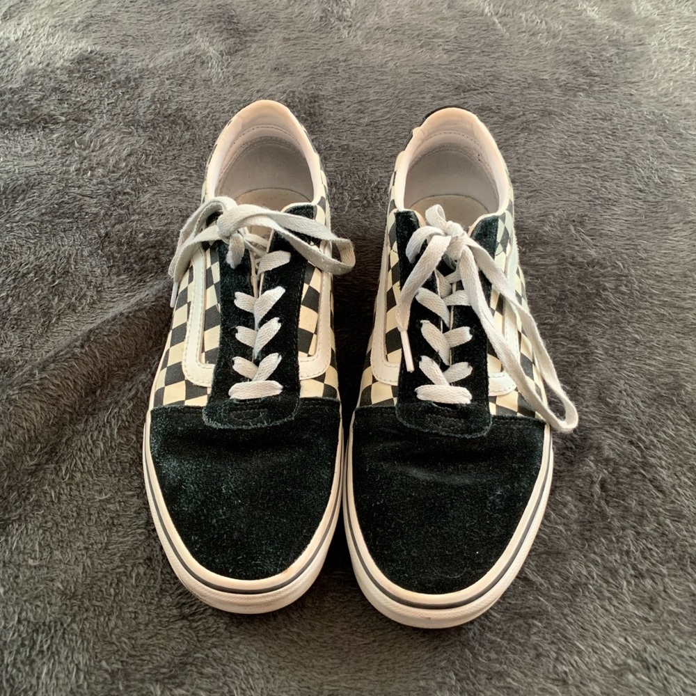 Black and white checkered old school vans